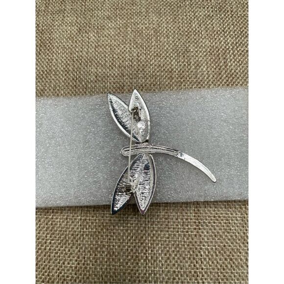 Dragon Fly Pin silver tone black rhinestone bug insect animal Brooch Pin - Picture 7 of 8